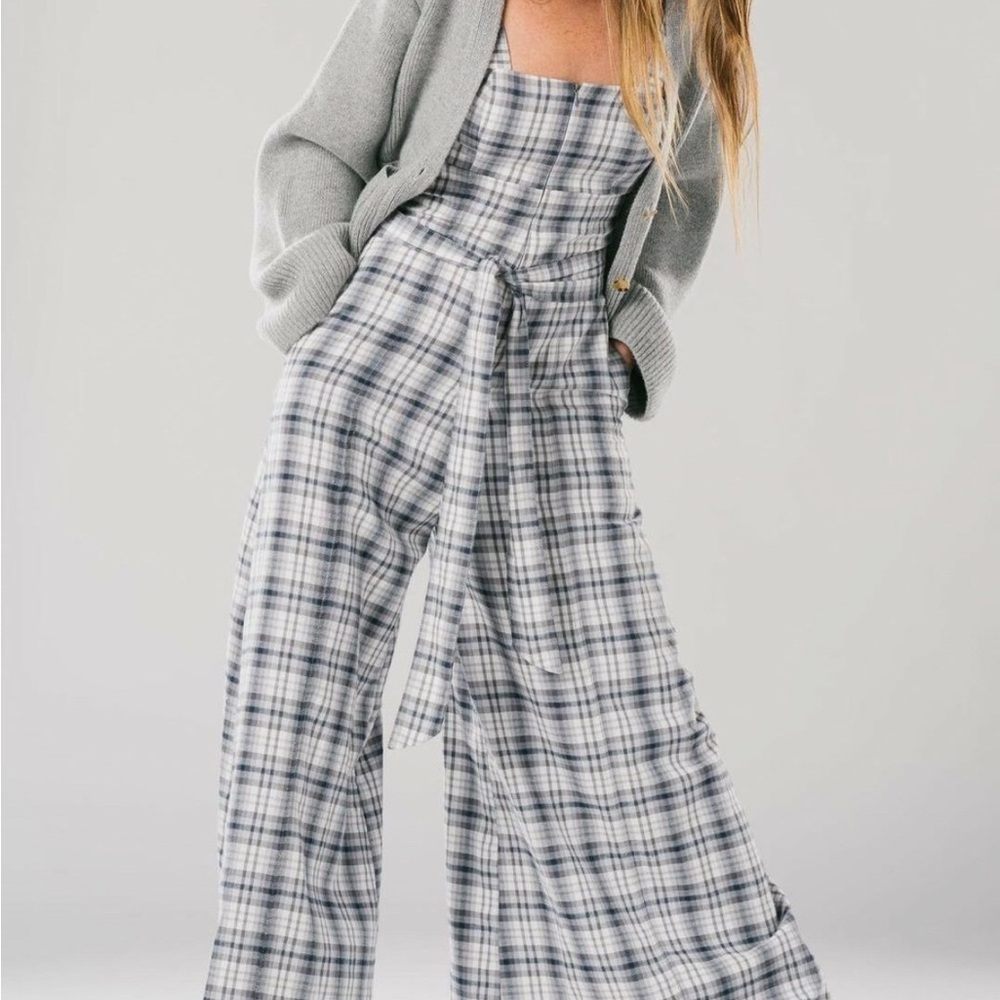 Plaid Jumpsuit in navy blue